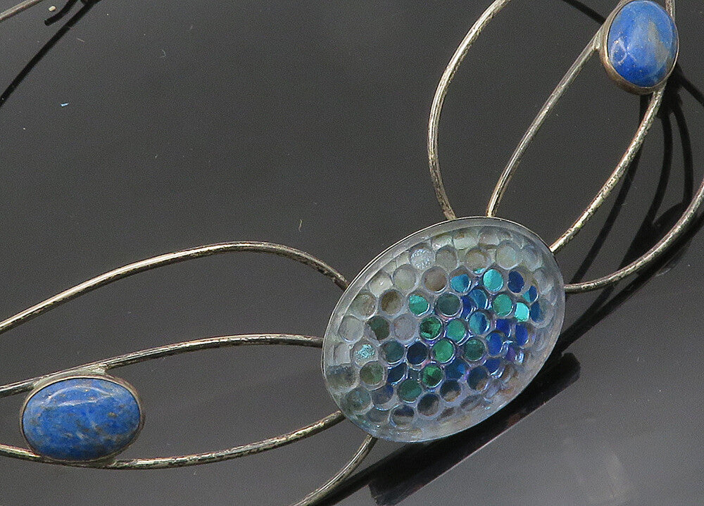 925 Sterling Silver  Vintage Lapis Lazuli & Carnelian Collar Necklace  NE3462