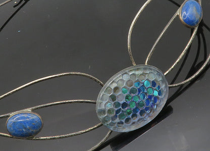 925 Sterling Silver  Vintage Lapis Lazuli & Carnelian Collar Necklace  NE3462