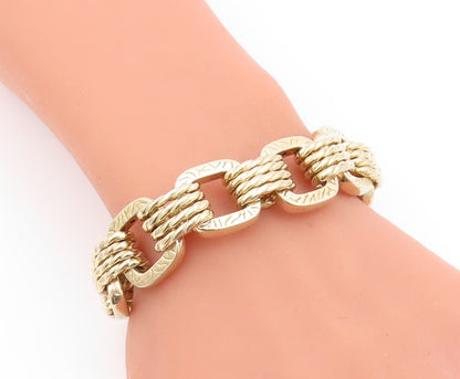 925 Sterling Silver Vintage Bracelet Gold Plated Cutout Square & Rings  BT10982