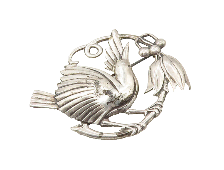 925 Sterling Silver  Vintage Antique Perched Bird Shiny Brooch Pin  BP6693