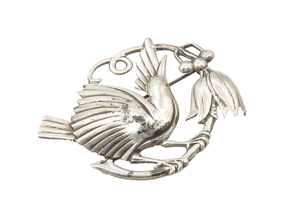 925 Sterling Silver  Vintage Antique Perched Bird Shiny Brooch Pin  BP6693