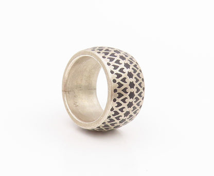 925 Sterling Silver Vintage Ring Black Intricate Lattice Pattern  Sz 6  RG34494