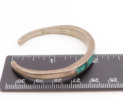 925 Sterling Silver Vintage Bracelet NAVAJO ZUNI Crushed Turquoise Inlay BT11886