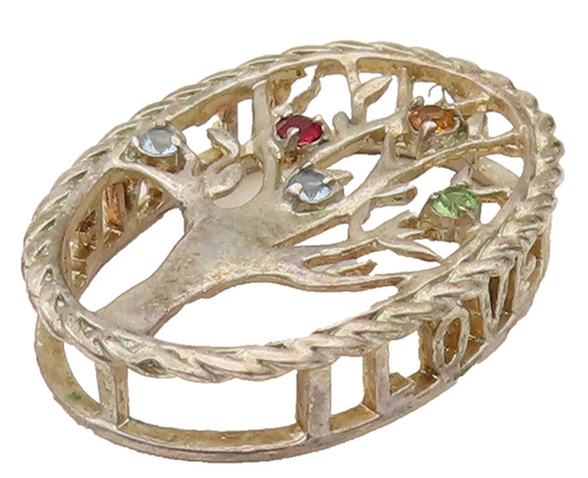 925 Sterling Silver  Vintage Multicolor Topaz Tree Of Life Pendant  PT22015