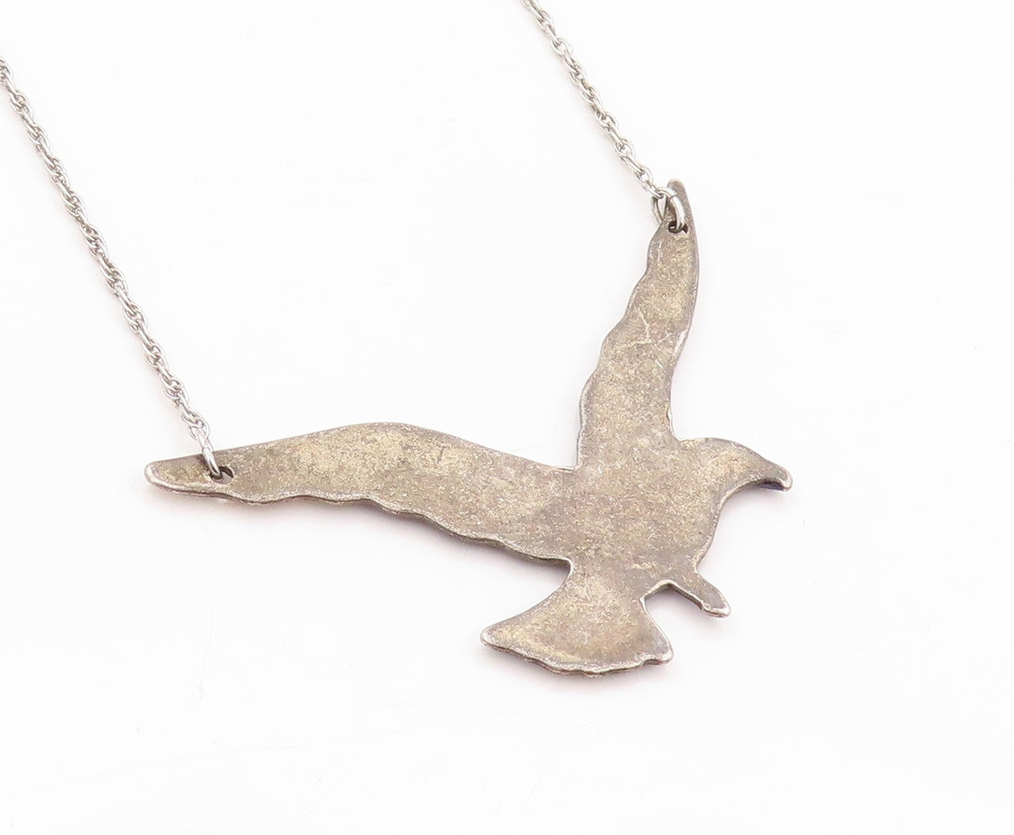 925 Sterling Silver Vintage Necklace Designer Blue & White Enameled Bird  NE4573