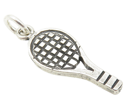 925 Sterling Silver  Vintage Petite Etched Tennis Racket Drop Pendant  PT8184