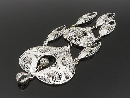 VAN LOU 925 Silver  Vintage Heart & Sphere Filigree Dangle Pendant  PT20121