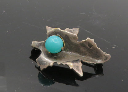 JM MEXICO 925 Silver  Vintage Turquoise Dark Tone Leaf Brooch Pin  BP4008