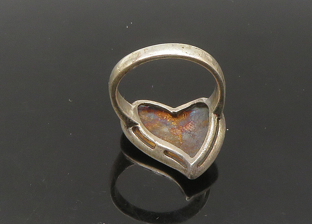 925 Sterling Silver  Vintage Mother Of Pearl Heart Cocktail Ring Sz 6  RG22541