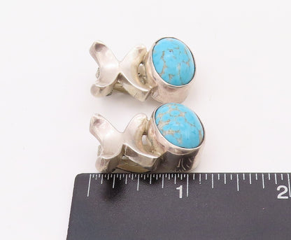 925 Sterling Silver Vintage Earrings Solid Cutout X & Oval Turquoise  EG13194