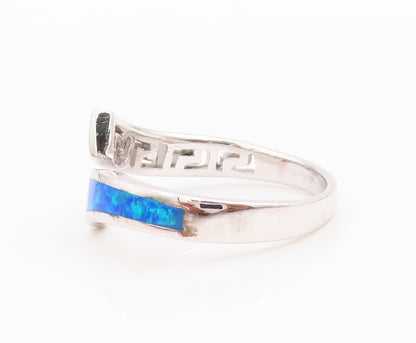 925 Sterling Silver Vintage Ring Designer Fire Opal Maze Key Cut  Sz 10  RG33209