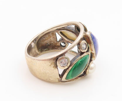 925 Sterling Silver Vintage Ring Classic Multi Gemstone Band  Sz 7.5  RG36063