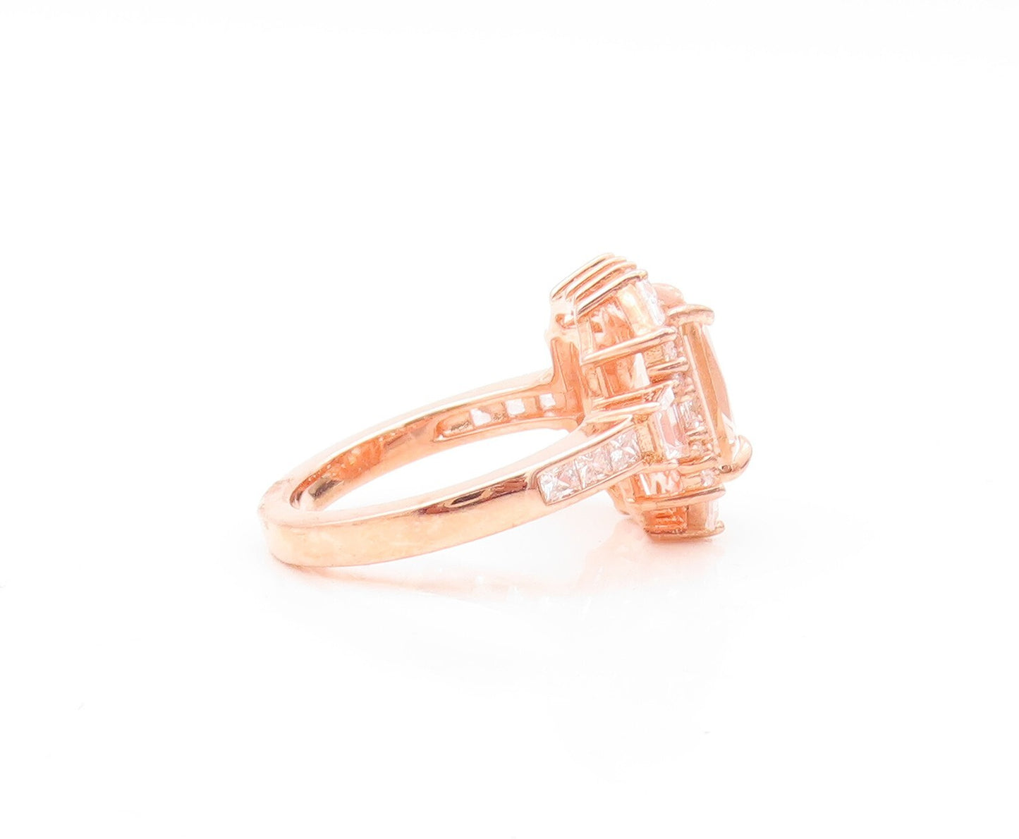 925 Sterling Silver Vintage Ring Rose Gold Plated Morganite & CZ  Sz 7  RG30481