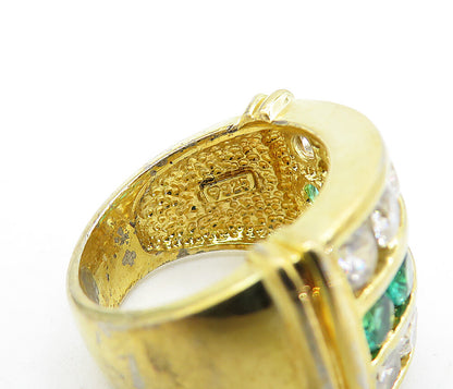 925 Sterling Silver  Topaz & Cubic Zirconia Gold Plated Band Ring Sz 5  RG5290