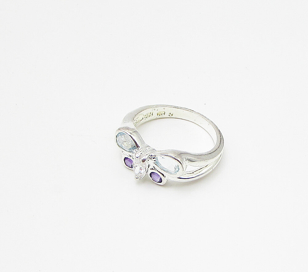 925 Sterling Silver Multi Colored Gemstones Butterfly Band Ring Sz 7 RG3513