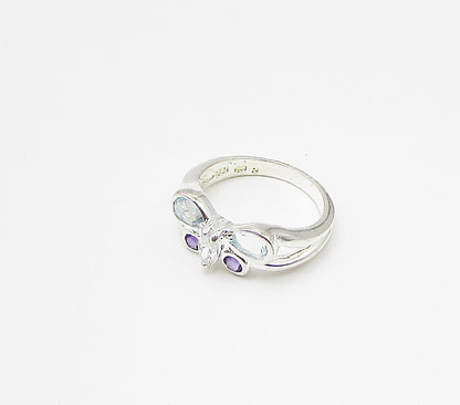 925 Sterling Silver Multi Colored Gemstones Butterfly Band Ring Sz 7 RG3513