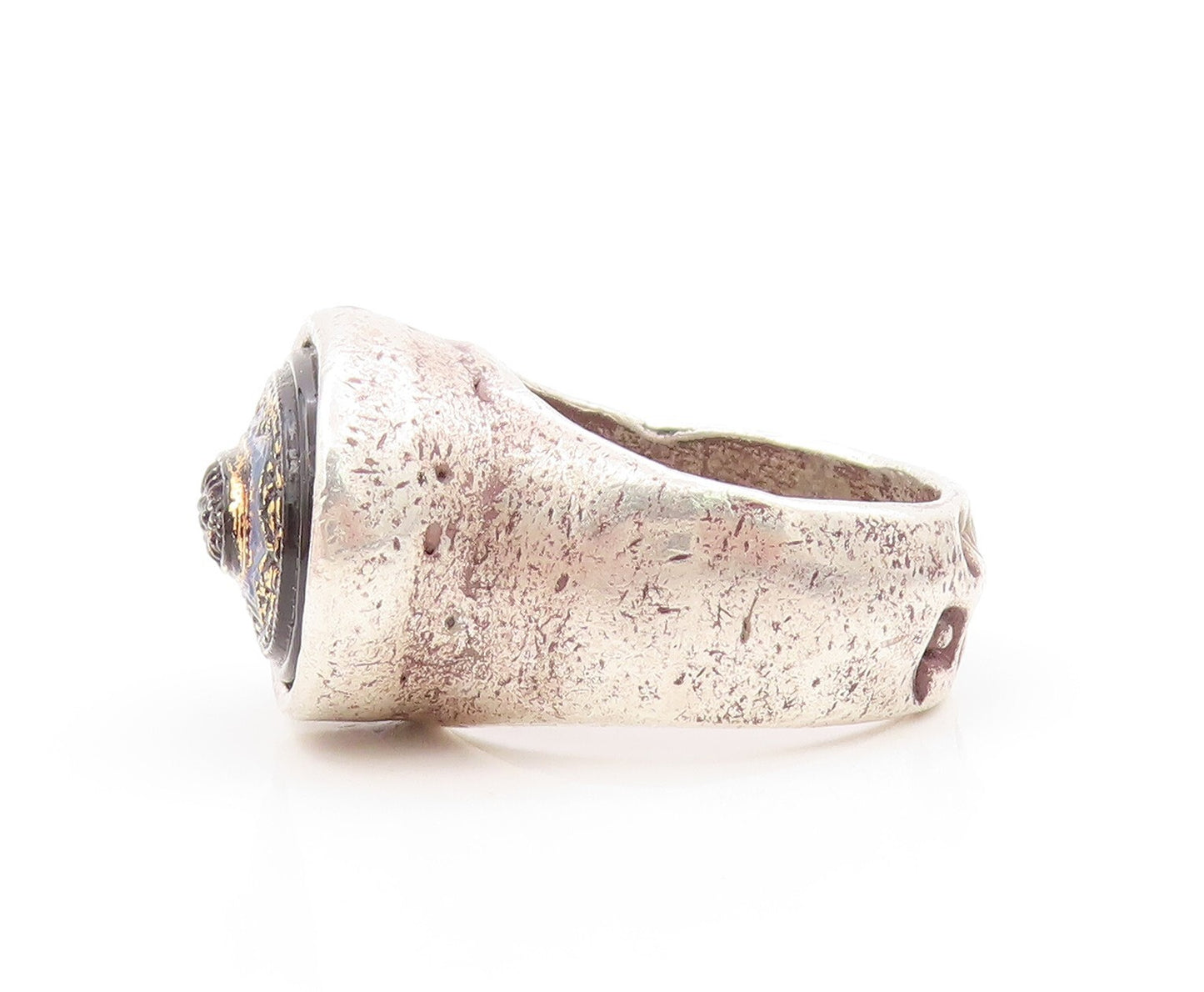 925 Sterling Silver Vintage Ring METAL POINTUS Enameled Design  Sz 9  RG31869