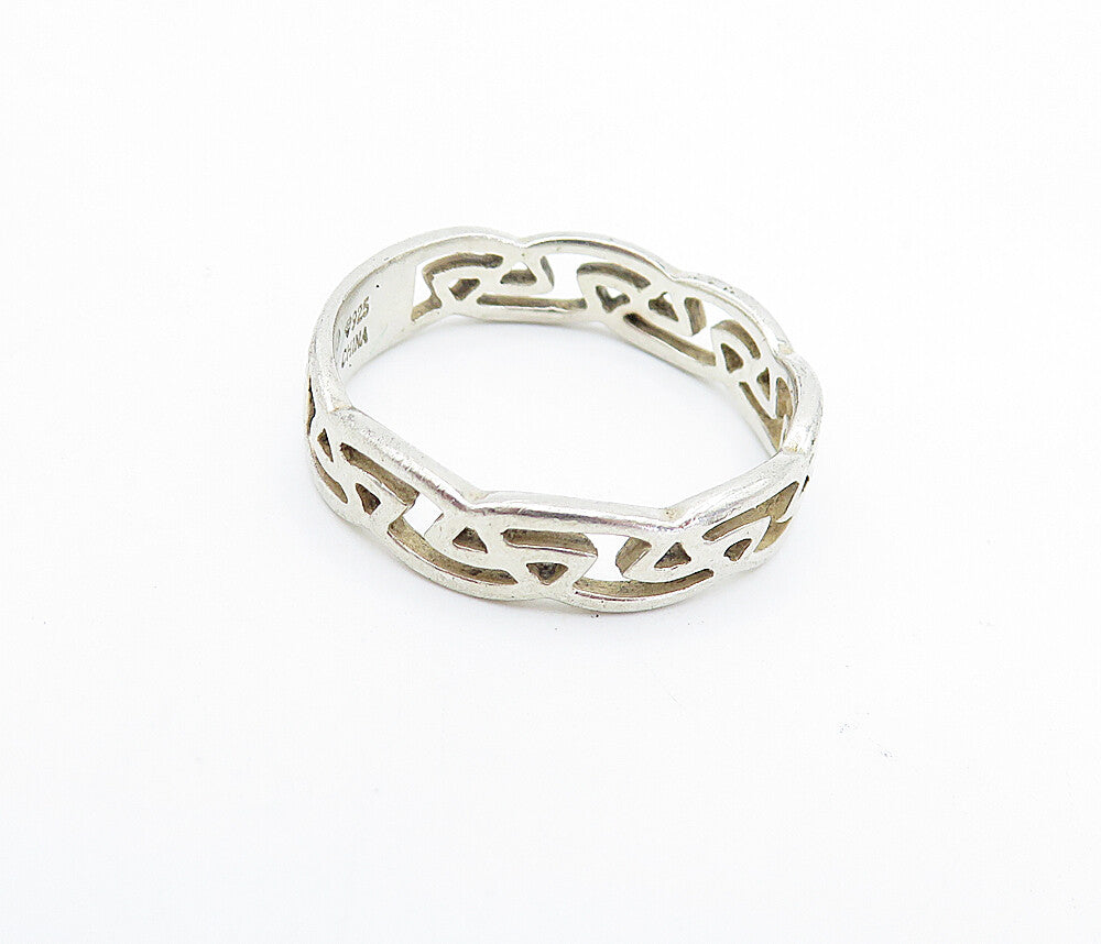 925 Sterling Silver  Vintage Shiny Celtic Knot Pattern Band Ring Sz 8.5 RG3549