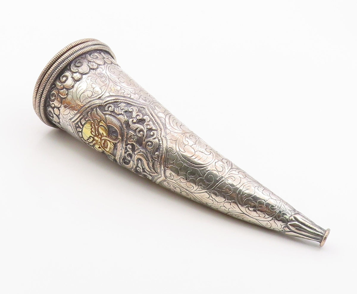 CHINESE EXPORT Solid Silver Vintage Antique Dragon Cone Container  TR2782