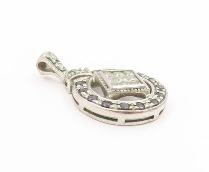 925 Sterling Silver Vintage Pendant Black & White CZ Geometric Charm  PT25824