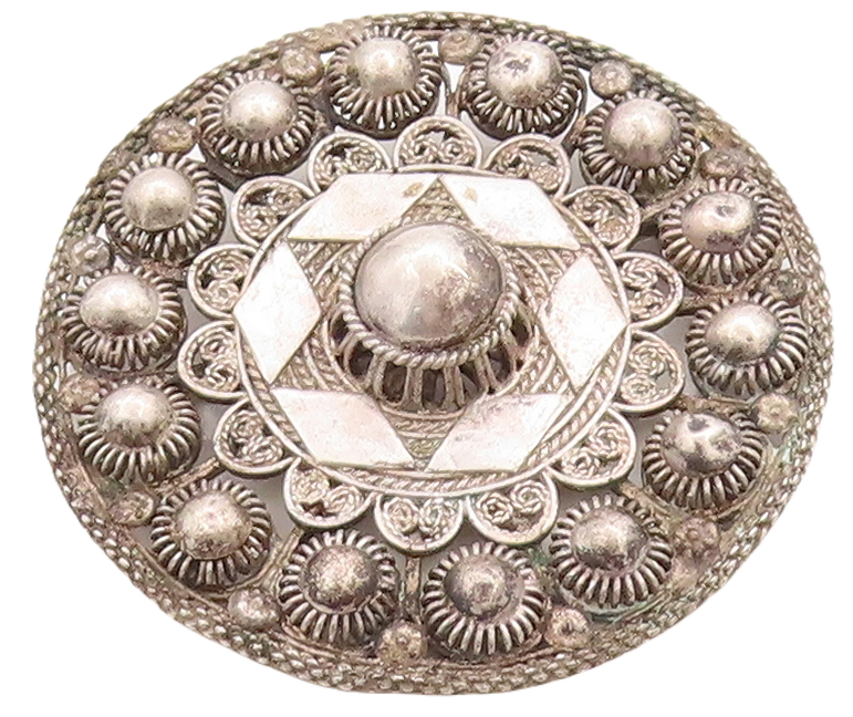 925 Sterling Silver Vintage Brooch Pin Dark Tone Domed Filigree Flower  BP11343