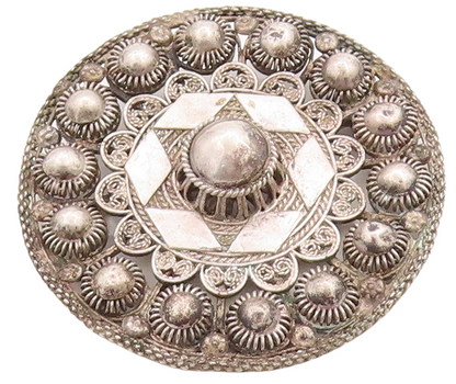 925 Sterling Silver Vintage Brooch Pin Dark Tone Domed Filigree Flower  BP11343