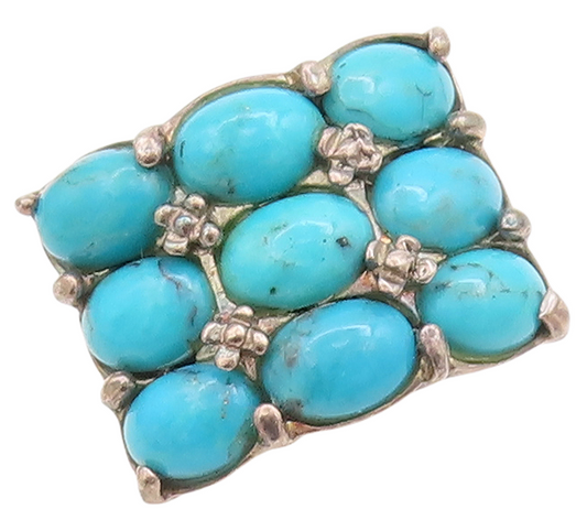 925 Sterling Silver Vintage Ring Cabochon Oval Blue Turquoise  Sz 8  RG29441