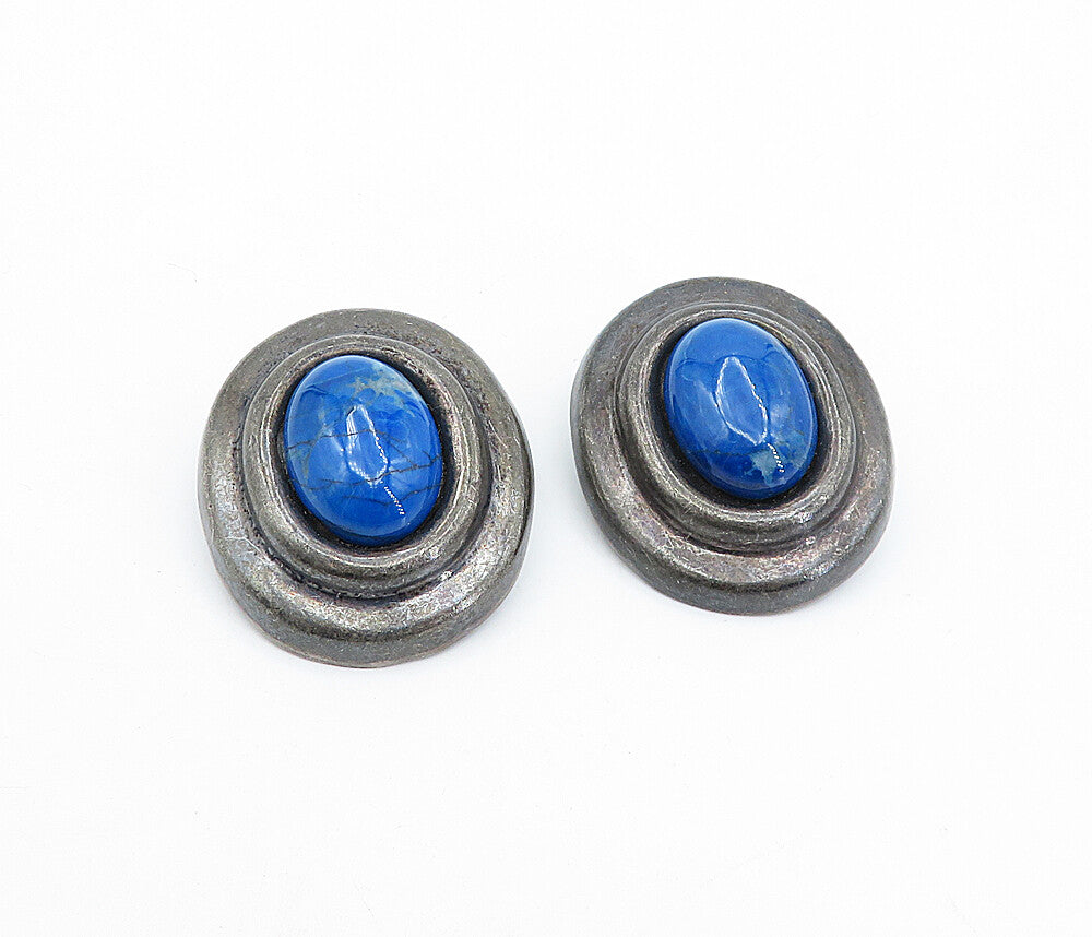 MEXICO 925 Sterling Silver  Vintage Blue Howlite Non Pierce Earrings  EG2240