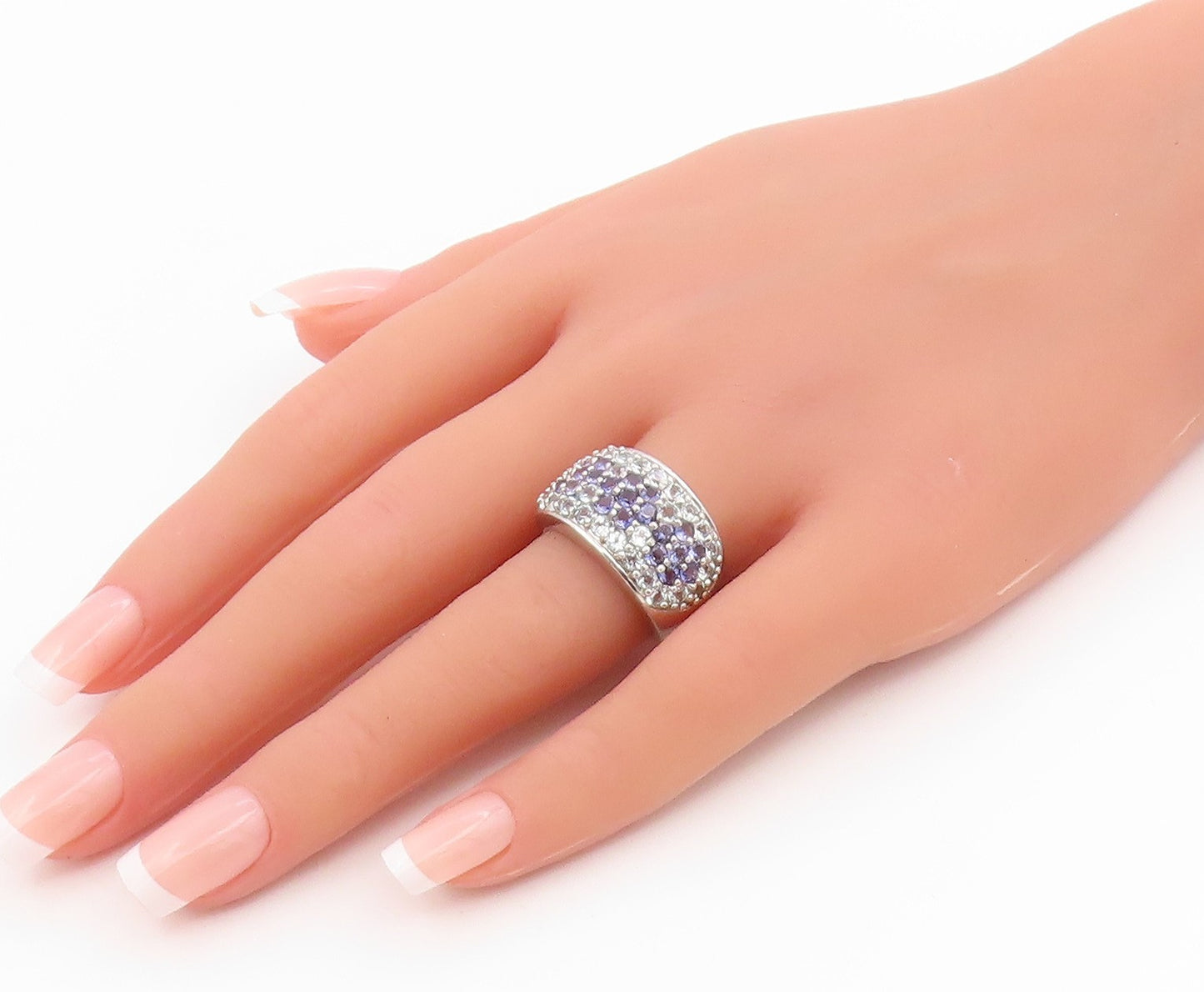 925 Sterling Silver Vintage Ring Amethyst & Topaz Floral Band  Sz 7  RG35660