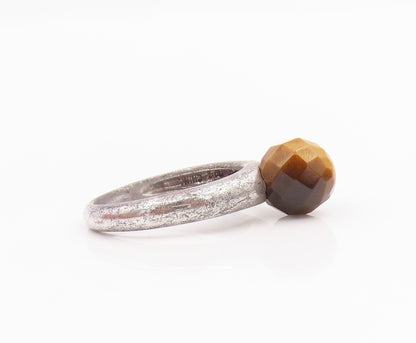 925 Sterling Silver Vintage Ring Faceted Tiger's Eye Solitaire Band Sz 6 RG34228