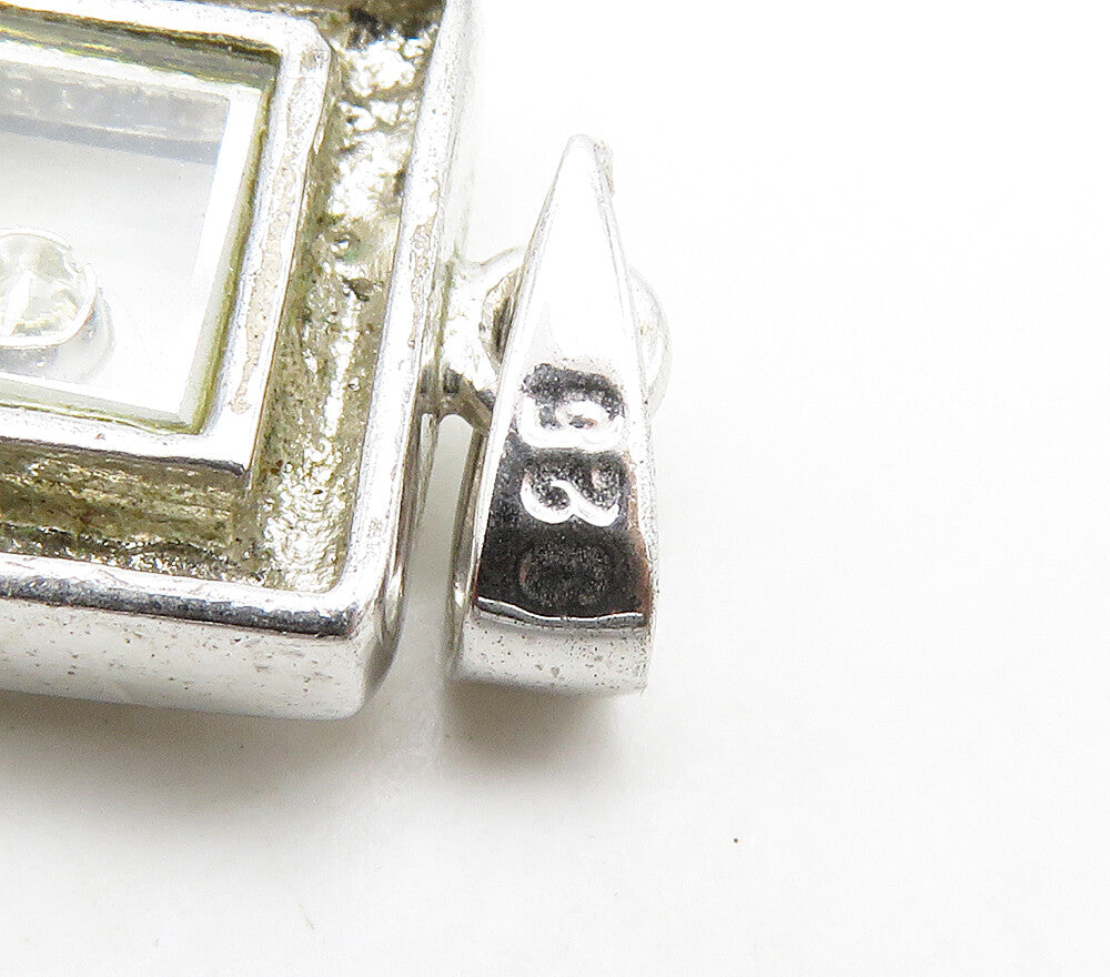 925 Sterling Silver  Shiny Cubic Zirconia Petite Square Drop Pendant  PT12560