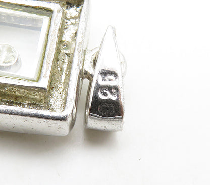 925 Sterling Silver  Shiny Cubic Zirconia Petite Square Drop Pendant  PT12560