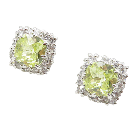 925 Sterling Silver   Sparkling Green Cubic Zirconia Stud Earrings  EG8927