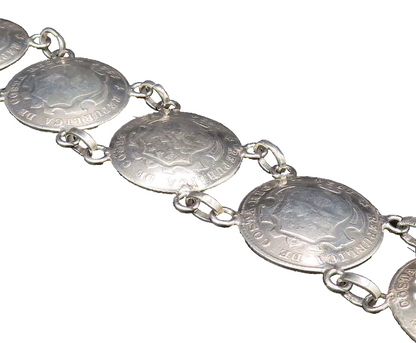 925 Sterling Silver  Vintage Costa Rica Crest Coin Chain Bracelet  BT9706