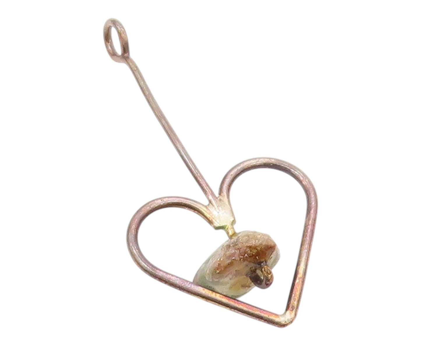 925 Sterling Silver  Vintage Open Love Heart & Jasper Hook Pendant  PT21430