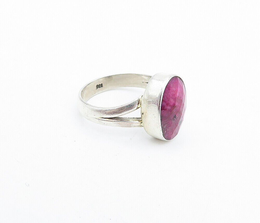 925 Sterling Silver  Vintage Faceted Ruby Split Band Cocktail Ring Sz 8 RG4440