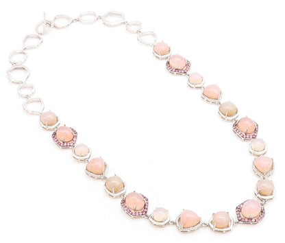 925 Sterling Silver  Cabochon Quartz & Genuine Diamonds Chain Necklace  NE2132