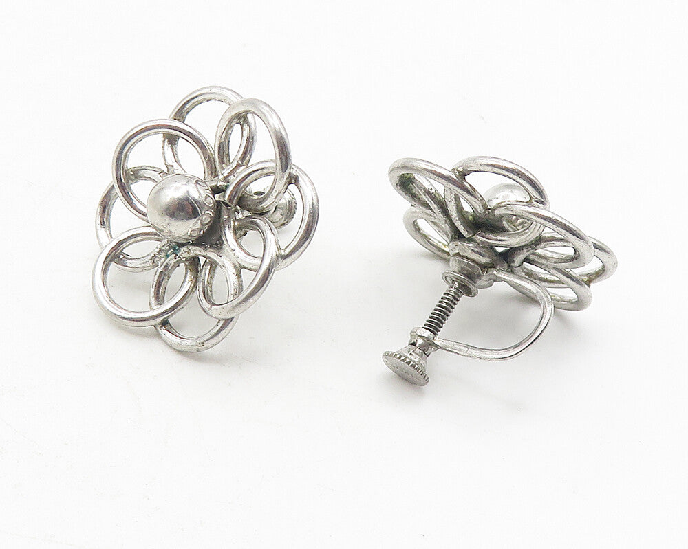925 Sterling Silver  Vintage Shiny Open Flower Non Pierce Earrings  EG5969