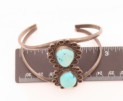 925 Silver Vintage Southwestern 2 Turquoise Halo Swirly Bracelet BT10054