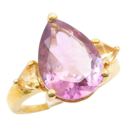 925 Sterling Silver Vintage Ring Gold Plated Amethyst & Citrine  Sz 6.5  RG36126