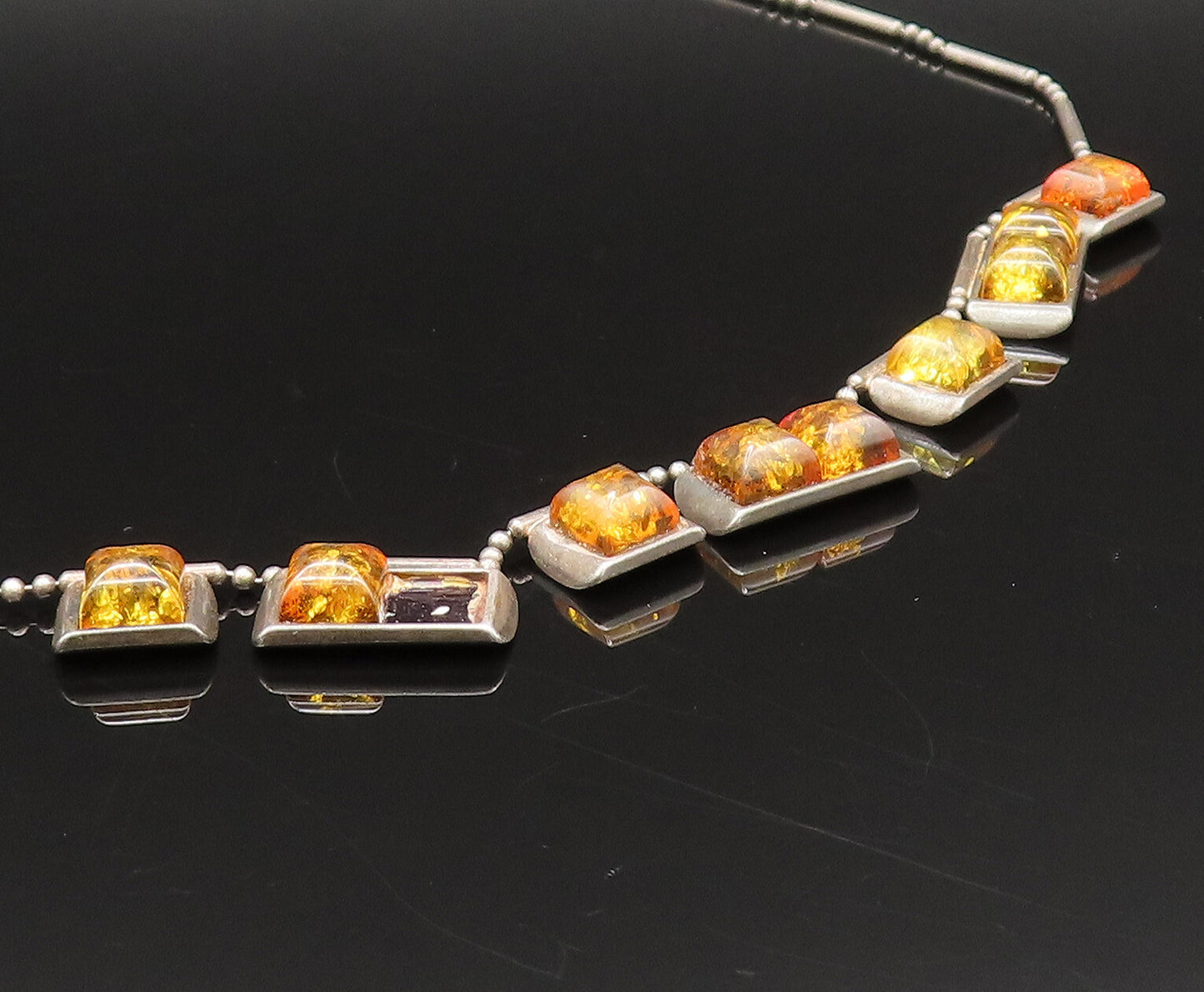 925 Silver  Vintage Multi Square Baltic Amber Bar & Bead Necklace  NE3898