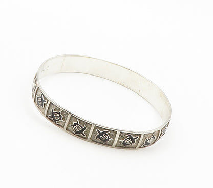 925 Sterling Silver  Vintage Black Onyx Turtle Motif Bangle Bracelet  BT6488