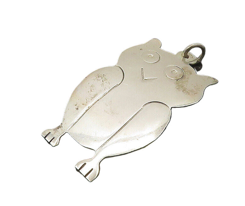 925 Sterling Silver  Vintage Shiny Etched Owl Motif Drop Pendant  PT14347
