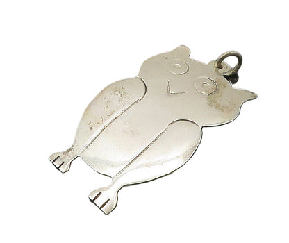 925 Sterling Silver  Vintage Shiny Etched Owl Motif Drop Pendant  PT14347