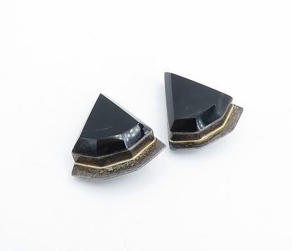 MEXICO 925 Sterling Silver  Vintage Black Onyx Non Pierce Earrings  EG2241