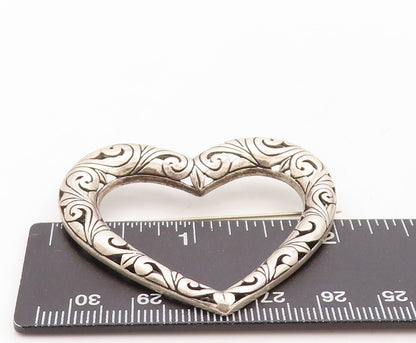 925 Sterling Silver Vintage Brooch Pin Designer Swirly Carved Heart  BP11289