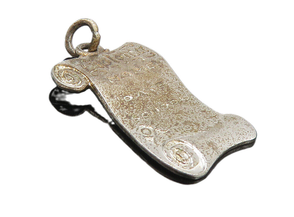 925 Sterling Silver  Vintage Dark Tone Etched Diploma Scroll Pendant  PT6831