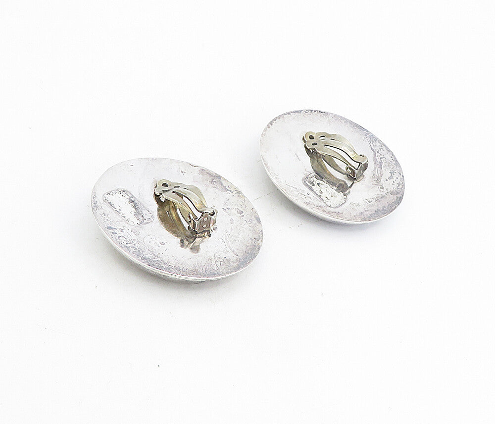 MEXICO 925 Silver Vintage Shiny Round Dome Non Pierce Drop Earrings  EG4405