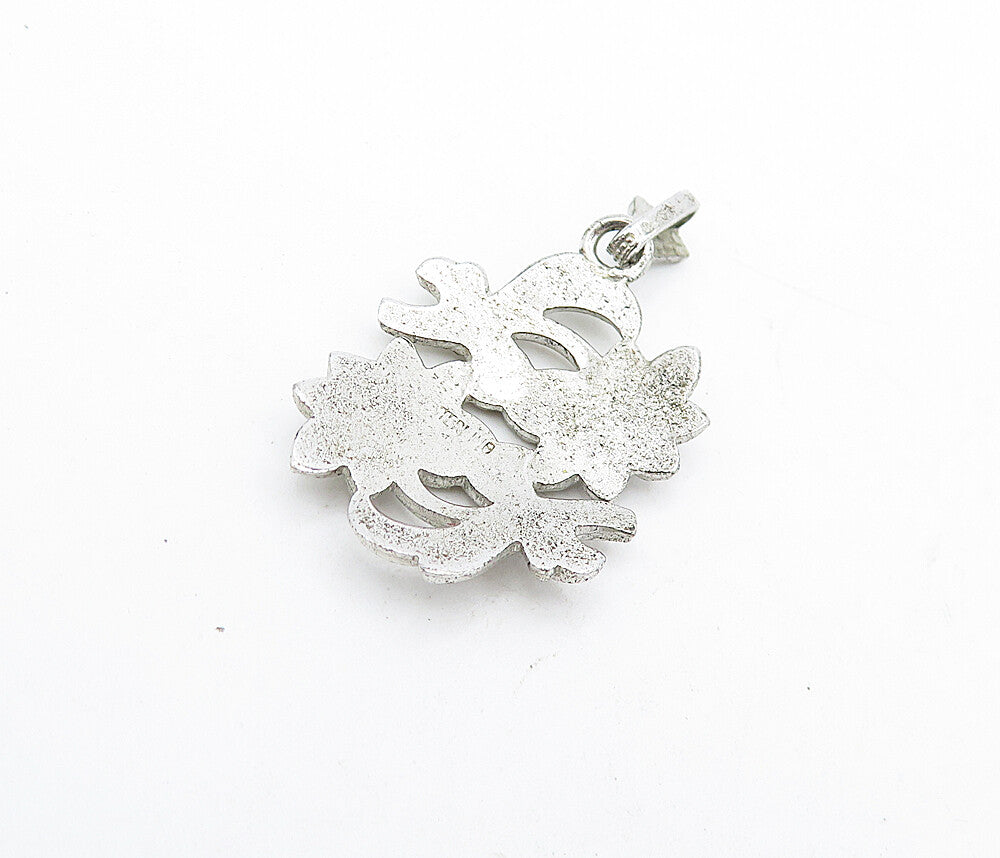 925 Sterling Silver  Vintage Shiny Sparkling Floral Motif Drop Pendant  PT3237