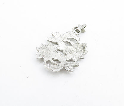925 Sterling Silver  Vintage Shiny Sparkling Floral Motif Drop Pendant  PT3237
